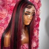 QMSSR Red Highlight 13X4 Lace Front Wig Synthetic Hair Pre