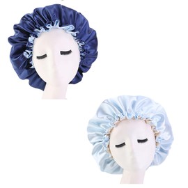 2 Pcs Satin Sleep Cap for Women Long Hair Silky Bonnet for Curly Hair Waterproof Hair Cap for Sleeping Extra Large Double Layer Adjustable Shower Bonnet for Women