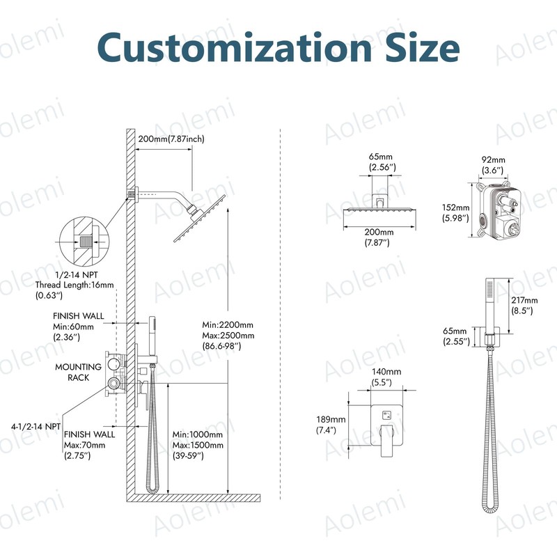 Aolemi Shower Faucet Set, High Pressure Shower System with 2-in-1