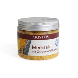 ARISTOS Coarse Sea Salt for Salt Mill from Greece Lemon Salt Refill | 200 g (Sea Salt Lemon Turmeric)