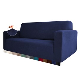 HEYOMART High Stretch Sofa Cover 1 2 3 4 Seater Couch Cover for Living Room Jacquard Knitted Thick Sofa Slipcovers for Dogs Pets Cats Furniture Protector (1 Seater, Blue)