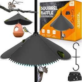 [Upgraded] 24 Inch Squirrel Baffle for Bird Feeder Pole with Spikes, S-Hook, Adjustable Opening Size Metal Squirrel Baffle for Up to 4x4 Wide Wooden Post, Bird House Guard for Outdoor Shepherd’s Hook