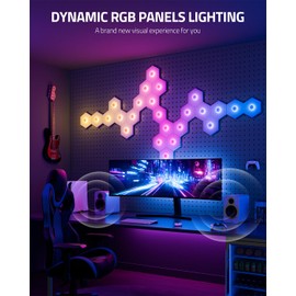 HYCHINS 12 Pack RGB Light Sound Proof Foam Panels for Walls with Self-adhesive Hexagon Acoustic Panels for Music Rhythm Mode, High density Acoustic Wall Panels for Bedroom, Game Room Decor Gifts White