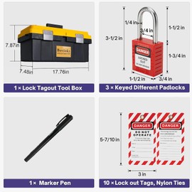 Lockout Tagout Kit, 36 PCS, 3 Red Keyed Different Safety Padlocks, Clamp-on Circuit Breaker Lockout, Hasps, Loto Tags&Ties, 7175, (Yellow Kit)