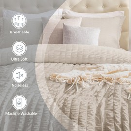 cozyide Linen Duvet Cover Full Size, 3 Pieces Bedding Duvet Covers, Soft Breathable Seersucker Duvet Cover Set with Zipper Closure and Corner Ties (1 Duvet Cover 80"x90" + 2 Pillow Shams 20"x26")