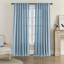 DONREN Dusty Blue Curtains 84 Inch Length for Living Room 2 Panel Back Tab Rod Pocket Drape Light Filtering Semi Sheer Linen Textured Curtain for Bedroom Modern Farmhouse Decor 50x84 Long