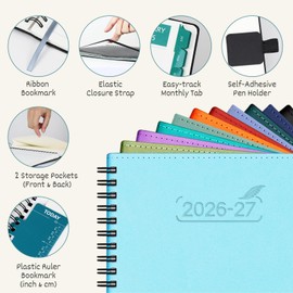 BEZEND Month to View Diary 2026-2027 with Notes (Jan 26 - Dec 27), Monthly Planner 23.4 x 19.6cm - 120 GSM Thick Paper, 2 Year Spiral Calendar with Tabs & Storage Pockets, Soft Cover, Dark Green