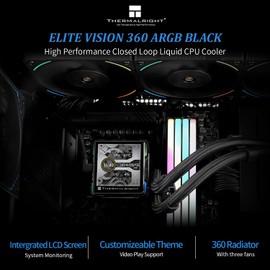 Thermalright Elite Vision 360 ARGB Black CPU AIO Cooler,IPS LCD Screen with 320 * 320 Resolution,for AM5&Intel 1700/1851,High-Performance CPU Water-Cooled with 2.73in Removable Liquid Crystal Display