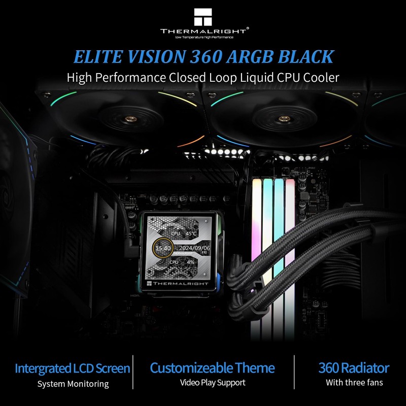 Thermalright Elite Vision 360 ARGB Black CPU AIO Cooler,IPS LCD