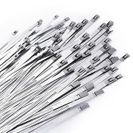 100Pcs 7.8" Heavy Duty 304 Stainless Steel Cable Ties - Self-Locking Metal Zip Ties for Industrial, Construction & Marine Use