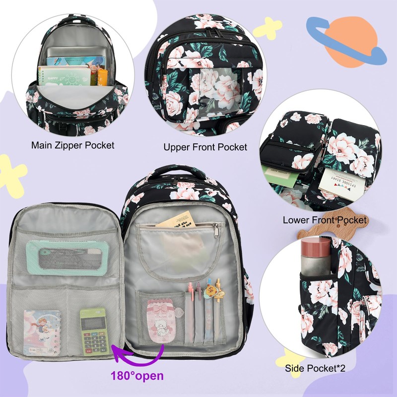 Kouxunt Floral Backpack for Girls Refrigerator Door School Bag for