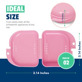 Mrs. Odonto Retainer Case - Pack of 2 - Odorless Mouth Guard Case for Sports - Ventilated, Durable & Hygienic for Carrying & Protecting Braces, Dentures & Aligners - 3.14 x 3.14 x 1.1 Inches - (Pink)