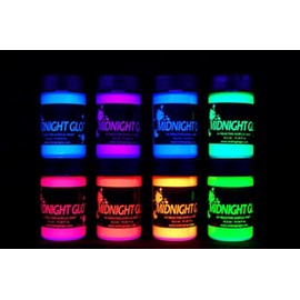 Midnight Glo UV Paint Acrylic Black Light Reactive Bright Neon Colors Set of 8 Bottles Great For Crafts, Art & DIY Projects, Blacklight Party(0.75 oz)