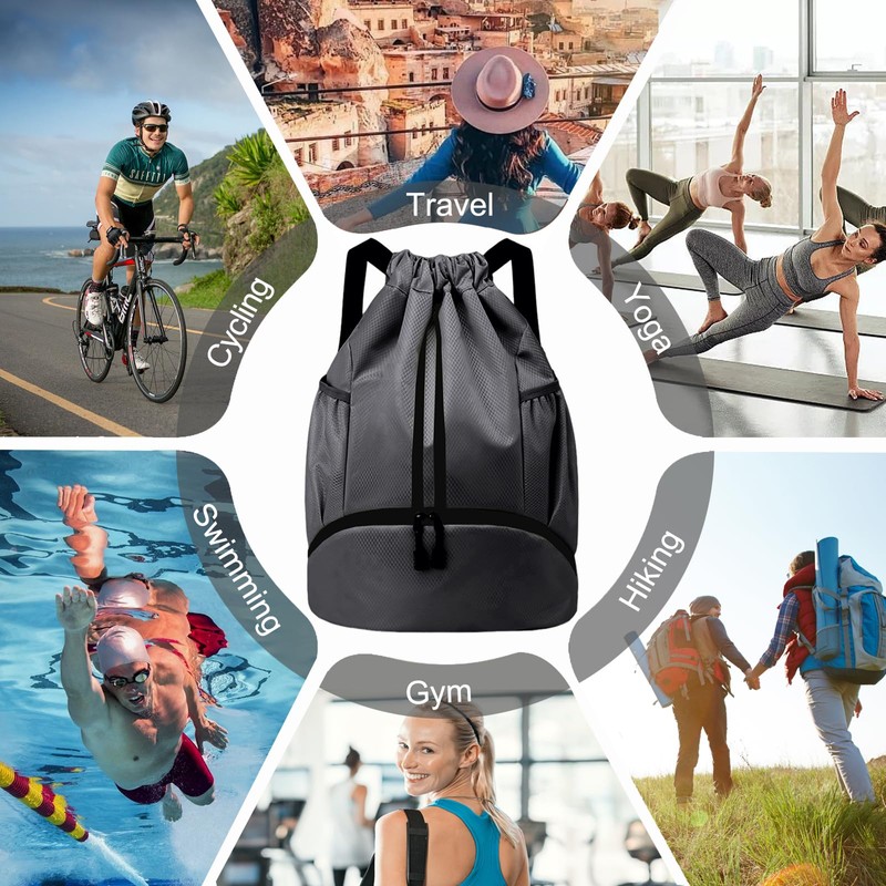 Hoedia Sports Drawstring Backpack - String Swim Gym Bag with