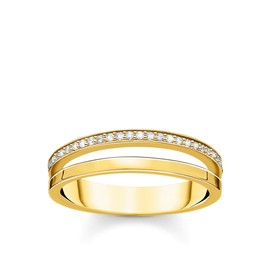 Thomas Sabo TR2316-414-14 Women's Ring 925 Sterling Silver 750 Yellow Gold Plated with White Stones, Sterling Silver, Cubic Zirconia