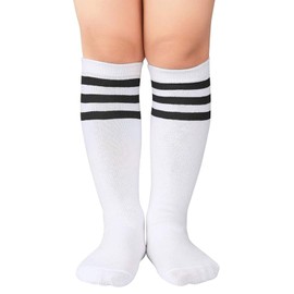Century Star Kids Soccer Socks Youth Boys Softball Baseball Sock Girls Knee High Socks Sports Stripe Toddler Long Stocking Stripe Black&White&Pink 6-9 Years