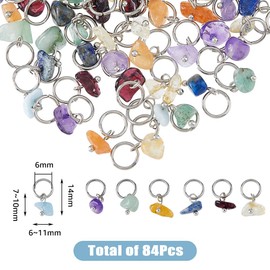 SUPERFINDINGS 84 Pieces 7 Colours Natural Stone Pendants Mixed Gemstone Charms with Jump Ring Made of Stainless Steel Mixed Colours Dangle Charms for Earring Necklace 14 mm, Mixed Stone, No Gemstone