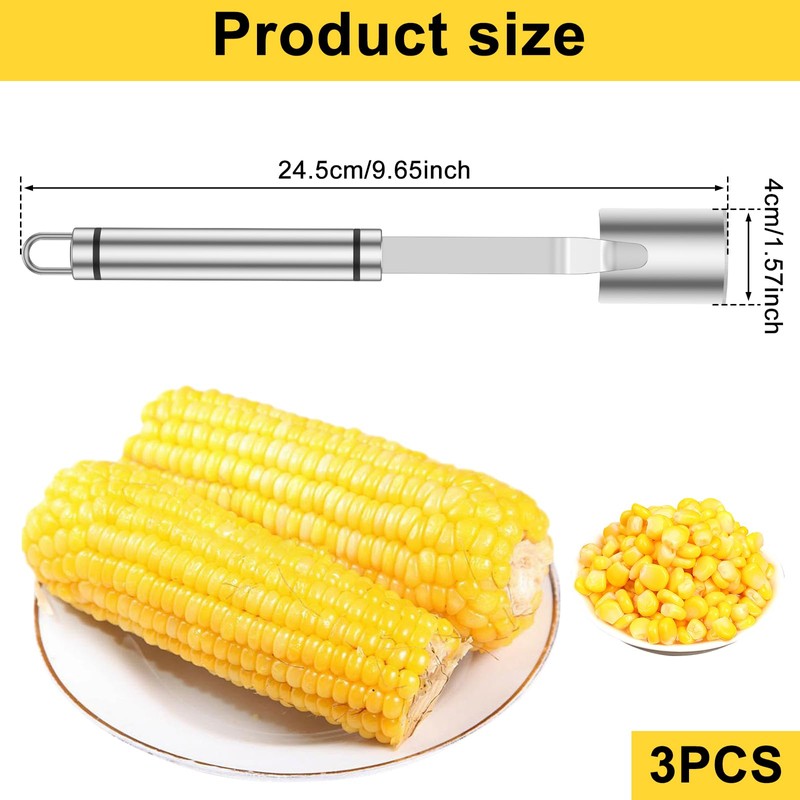 3PCS Corn Peeler Stainless Steel Corn Cutter with Long Handle