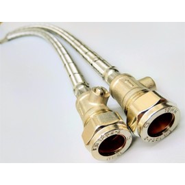 AK PAIR OF FLEXIBLE MONOBLOC TAP TAIL CONNECTOR WITH INBUILT ISOLATOR VALVE IN VARIOUS SIZES & LENGTH OPTIONS (FLEXI= M10 X 15MM+ISOLATOR VALVE X 500MM LENGTH)