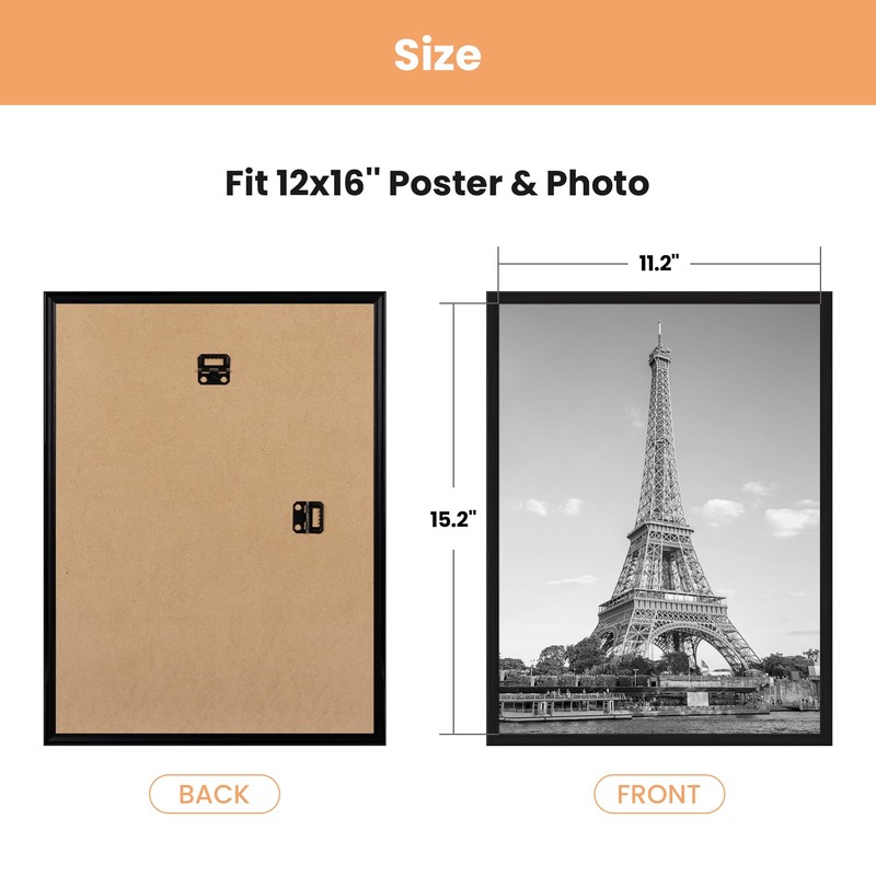 upsimples 12x16 Picture Frame Black 3 Pack, Scratch-Proof Poster Frames