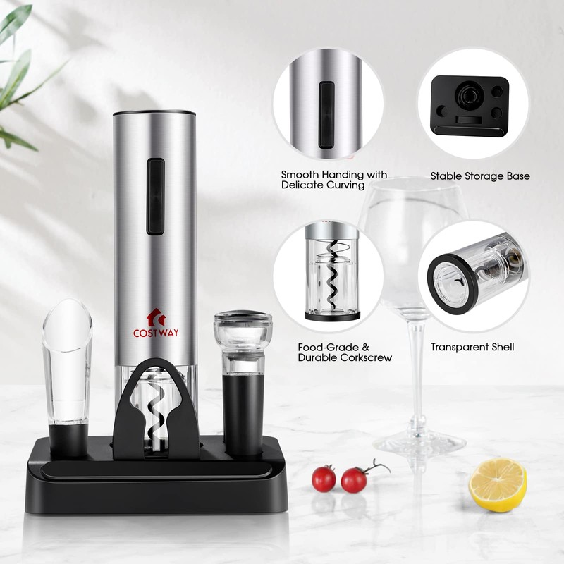 COSTWAY Electric Wine Bottle Opener Set, 6-in-1 Rechargeable Corkscrew Opener