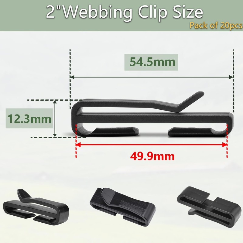 2" Plastic Webbing Ending Clip, 20 Pack Tactical Molle Belt