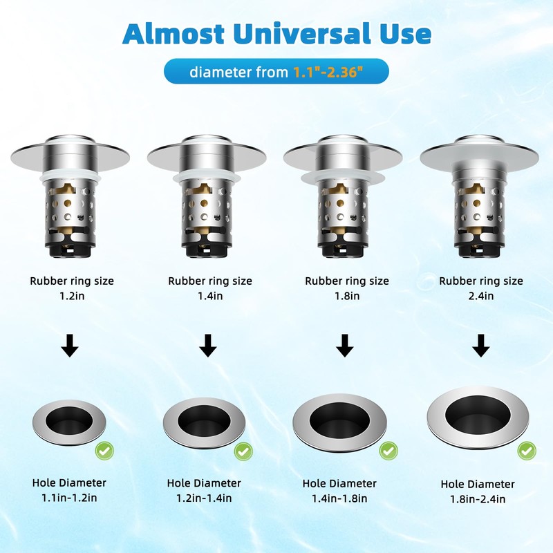 Universal Bathroom Sink Stopper Hair Catcher Upgraded with 2-Layer Detachable