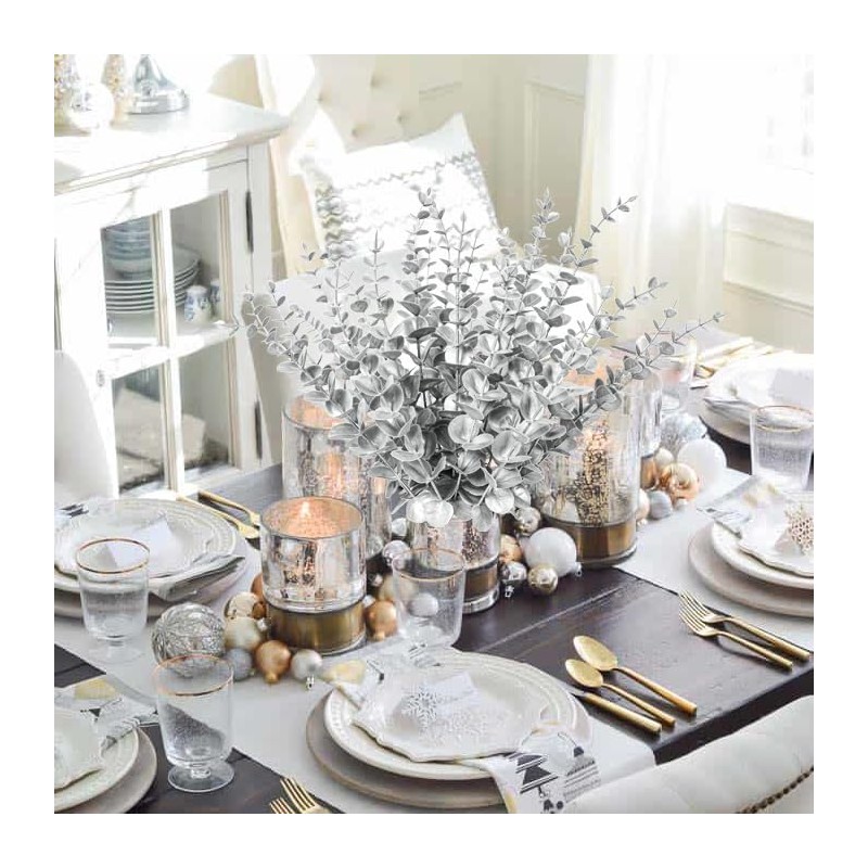 RECUTMS 36Pcs Silver Eucalyptus Stems Artificial Eucalyptus Leaves Decor Eucalyptus