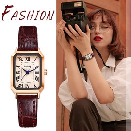 Avaner Women's Square Watches, Leather Strap Quartz Wristwatch, Ladies Dress Wrist Watch, Elegant Slim Leather Watch for Girls Ladies Women