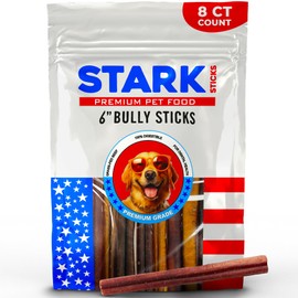 Stark Sticks 6'' Natural Bully Sticks for Small, Medium, Large Dogs - 100% Grass-Fed Beef, Chews Sticks for Dogs, Treats, Long Lasting - Fully Digestible,(Standard 8 Count)