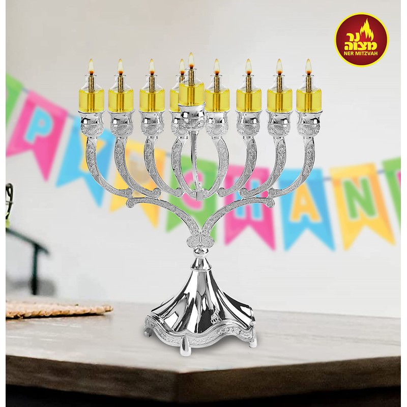Ner Mitzvah Pre - Filled Menorah Oil Cup Candles, Hanukkah