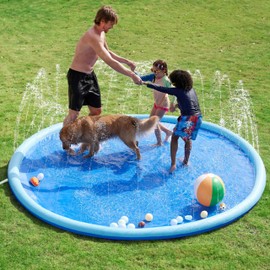 SLOOSH Non-Slip Splash Pad Sprinkler - Outdoor Water Toys Play Mat for Toddlers Kids Dogs, Outside Thickened Sprinkler Pool Party Durable Backyard Fountain for Girls Boys Pets(120in, Blue)