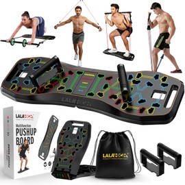 LALAHIGH Push Up Board with Resistance Bands & Ab Roller - 15-in-1 Portable Home Gym Equipment, Full Body Workout Kit for Men and Women