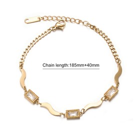 VISSEN Square Clear Cubic Zirconia Bracelet For Women Stainless Steel Gold Plated Adjustable Bracelet Dainty Jewellery