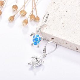 KINGWHYTE Turtle Dangle Earrings 925 Sterling Silver Animal Earrings Hawaiian Blue Opal Earrings Jewelry Gifts for Women