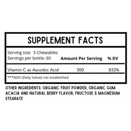 Revitalize Wellness Vitamin C Chewables | 500 mg Vitamin C as Ascorbic Acid per Serving | Berry Blast Flavor | 60 Servings