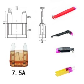 7.5A, 7.5A Fuse, T7.5A Fuse, 7.5A Mini Blade Fuse, 7.5A Mini Car Fuses, 7.5A Car Mini Fuse, Assortment Set Kit and 4 Fuse Puller ATC/ATO Fast Blow for Automotive Car Truck SUV (100 Pcs)