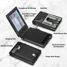 Vandz Minimalist Wallet for Men,Slim RFID Blocking Bifold Wallet Credit Card Holder Aluminum Pop-Up Card Case with Money Clip (Carbon Fiber Black)