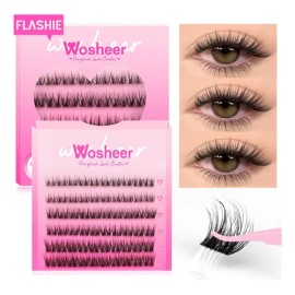 Wosheer Diy Extensión De Pestañas Sin Pegamento 10 - 14mm longitud mixta curva D Pestañas naturales Adecuado para principiantes (Flashie)
