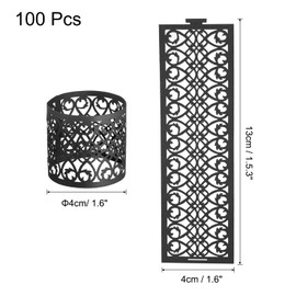 sourcing map 100Pcs Napkin Rings Laser Cut Foil Paper, Napkin Holder Hollow Napkin Bands for Weddings Party Serviette Table Decoration Restaurant (Black, 5.3 x 1.6")