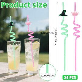 Lyreh 24pcs Fun Straws, Reusable Plastic Crown & Witch Hat Straw Wizard Party Favors Drinking Accessory for Witch Birthday Party