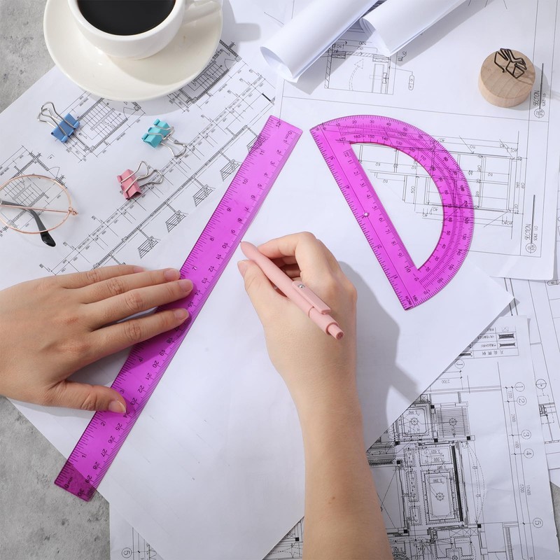 Zonon 2 Pack 12'' Plastic Ruler and 6'' Plastic Protractor