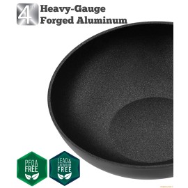 Saflon Titanium Nonstick 11 Inch Wok Pan with Tempered Glass Lid PFOA Free