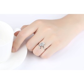 VIKI LYNN Ginkgoblatt Verstellbare Damen Fingerringe 925 Sterling Silber Geschenk fuer Frauen Mädchen