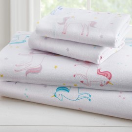Wildkin Kids 100% Organic Cotton Flannel Full Sheet Set for Boys and Girls, Bedding Set Includes Top Sheet, Fitted Sheet, Pillow Case, Certified OEKO-TEX Standard 100, BPA-free (Unicorn)