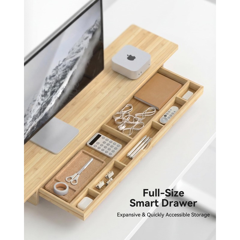 WELL WENG 42" Dual Monitor Stand Riser with Large Drawer