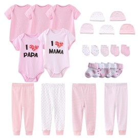 MAMIMAKA Newborn Layette Gift Set Bodysuits Pants for Baby Girl and Boy 24 Piece 100% Cotton Essentials and Accessories