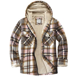 WINDFIT Women's Full Zip Fleece Flannel Jacket Plaid Sherpa Lined Jacket for Women Pink Large