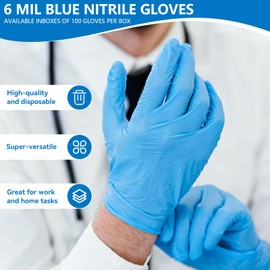 Epecnic 6 Mil Nitrile Gloves, Disposable Powder & Latex Free Food Safe Exam Gloves for Cooking, Cleaning, Medical, Blue, Medium, 100-Count