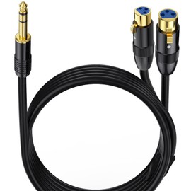 Disscool 6.35mm 1/4 inch TRS Male to 2XLR Female Y Splitte Cord Microphone Stereo Unbalanced Audio Converter Adapter Cable for Mic, Mixer, Amplifier, Sound Card(0.5m/1.65ft)